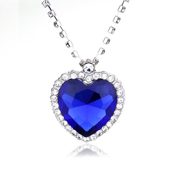 Blue Titanic Heart of the Ocean Crystal Pendant Necklace Rhinestone Jewelry - Picture 2 of 12